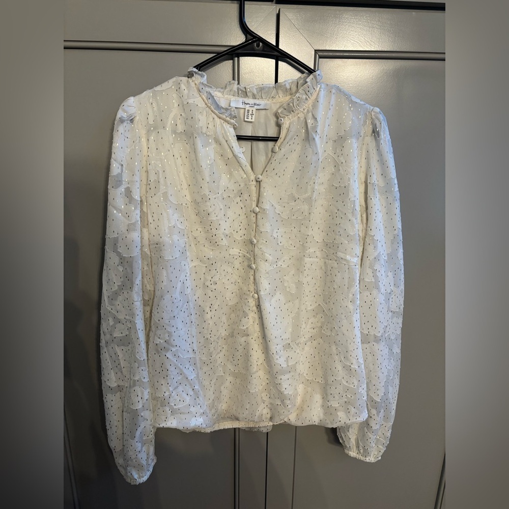 Haver & Blaire London floral sheer blouse with gold accents S